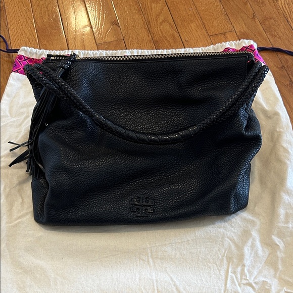 Handbags - TORY BURCH TAYLOR Black Pebbled Leather Hobo Bag